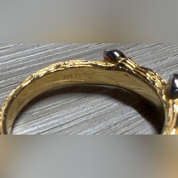 Stephen Dweck Diamonds Sterling Silver/Gold Vermeil Fortuna Twig Ring, Size 8 - Picture 7 of 11